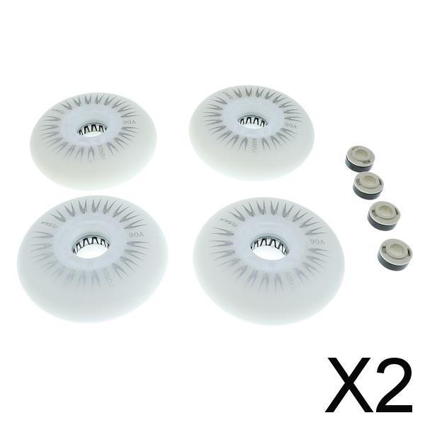 2x4 Pieces 80mm LED Lights Flashing Inline Skate Roller Skating Wheels White