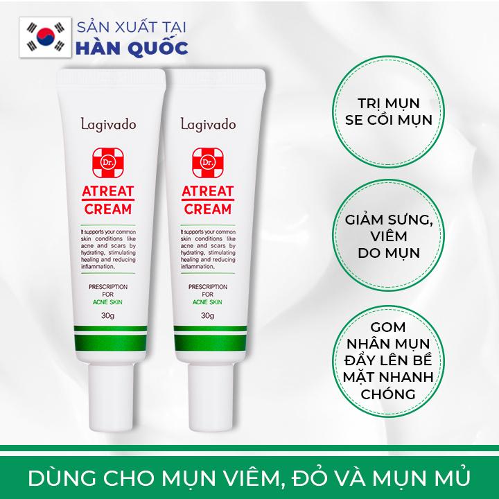 Bộ đôi Kem giảm mụn, ngừa thâm sẹo Hàn Quốc Lagivado Dr. Atreat Cream 30 ml  và sữa rửa mặt Creamy Foam Cleanser 50ml