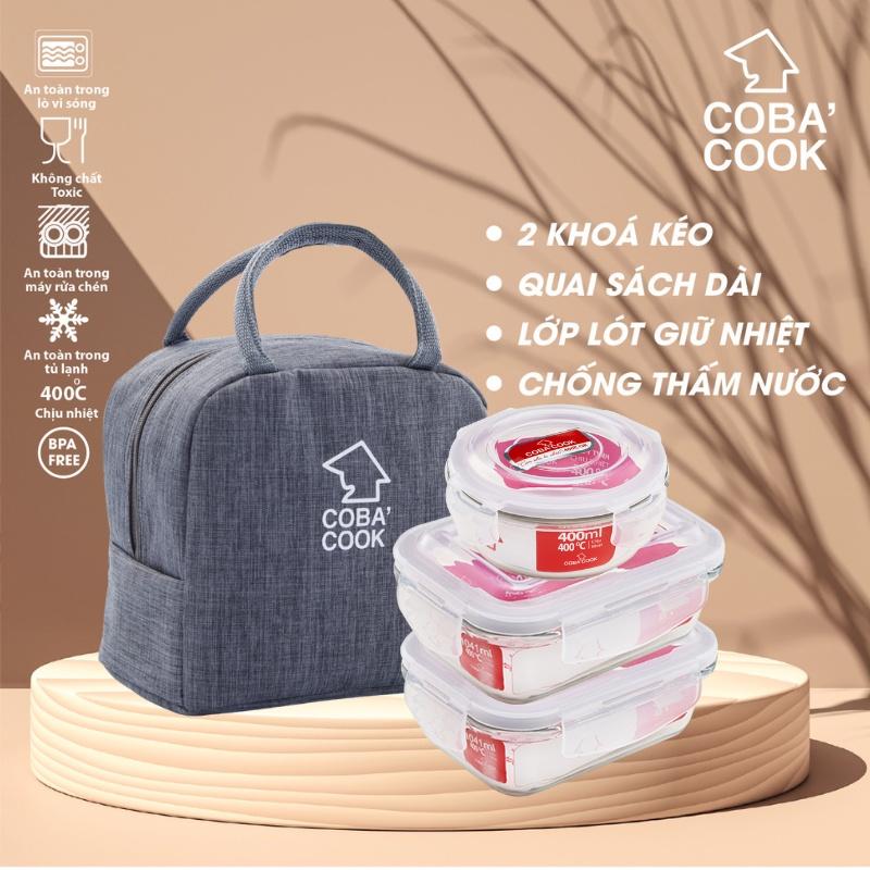 Bộ Hộp Cơm Văn Phòng COBACOOK 2 Hộp 1041ml 1 Hộp 400ml Và Túi Giữ Nhiệt- CCR4L13BB