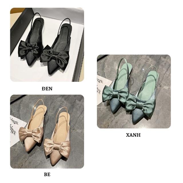 Giày Sục Nữ Mũi Nhọn Đính Nơ Thời Trang, Dép Sục Nữ Vải, Giày Bít Mũi Đế Vuông Bệt Cao Cấp Đi Làm Đi Chơi - Daube - D049