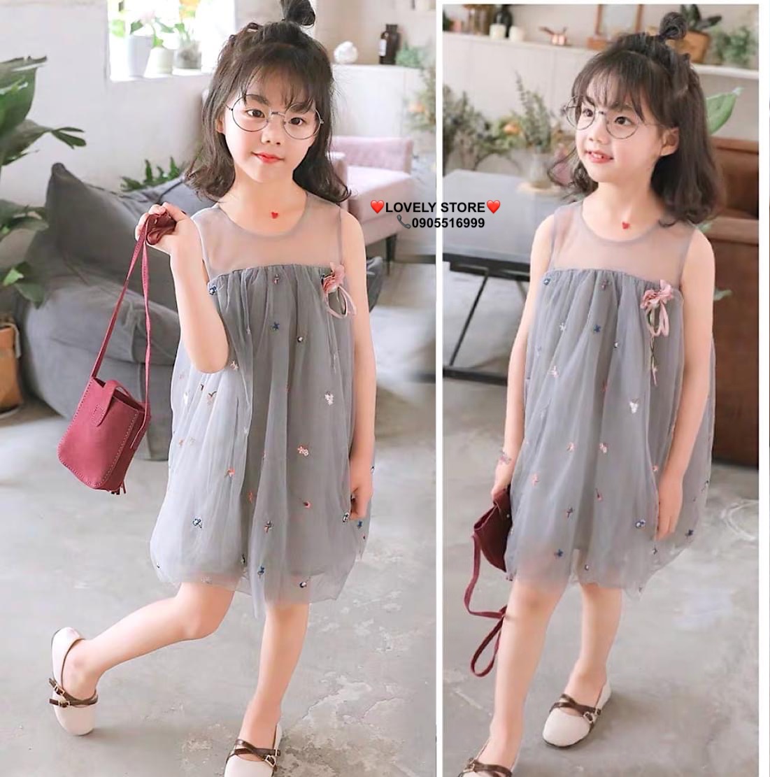 Váy Baby Doll cho bé gái. Váy đầm suông thêu hoa rơi đáng iu cho bé. Hàng Quảng Châu Loại 1 Cao Cấp