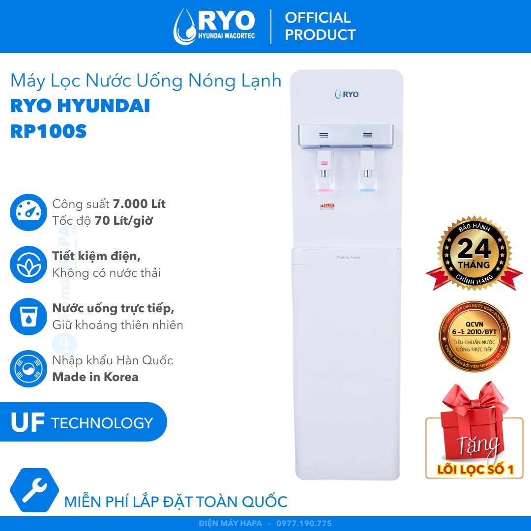 Máy Lọc Nước Nóng Lạnh Để Bàn RYO Hyundai RP100S Cao Cấp Công Nghệ UF 5 Cấp Lọc, Nhập Khẩu Hàn Quốc - Hàng Chính Hãng