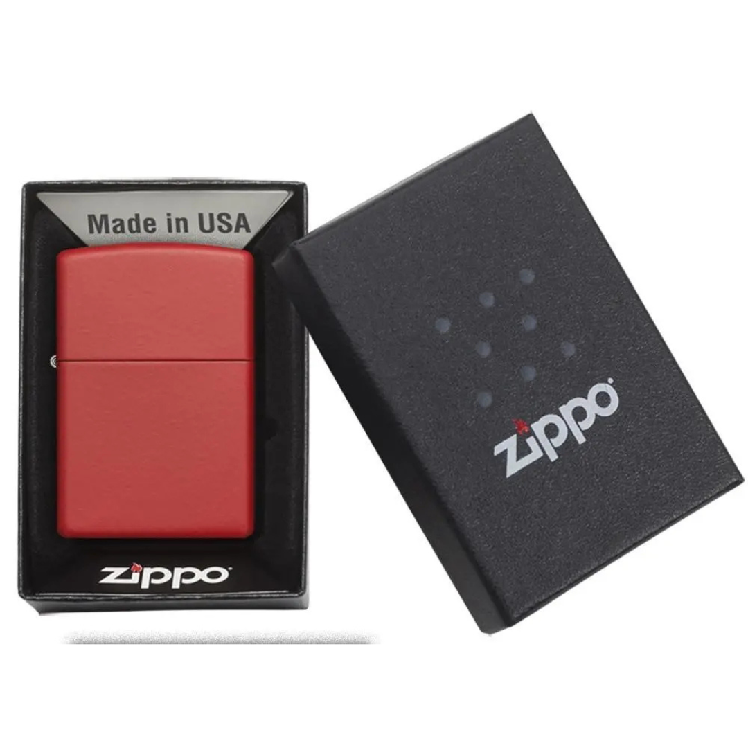 Bật lửa Zippo 233 Classic Matte Red - Dòng Sơn Tĩnh Điện Đỏ Nhám Chính Hãng Mỹ, Chống Trầy Xước, Chống Gió Cao Cấp