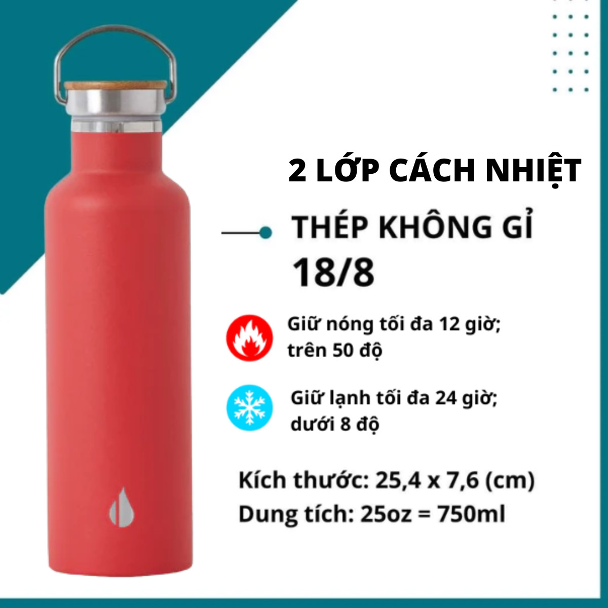 [HÀNG CHÍNH HÃNG] BÌNH GIỮ NHIỆT CLASSIC ELEMENTAL (750ML), BÌNH NHẬP KHẨU MỸ, ĐẠT CHUẨN FDA HOA KỲ, THÉP 304 KHÔNG GỈ, GIỮ NÓNG LẠNH