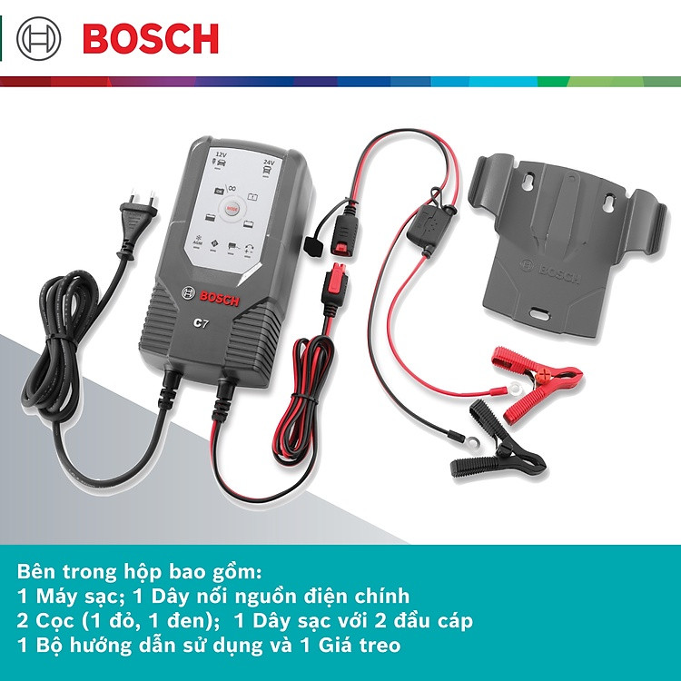 Máy Sạc Bình Điện Cho Ô Tô Xe Tải BOSCH C7 (12V – 24V) – 06 Chế Độ Sạc