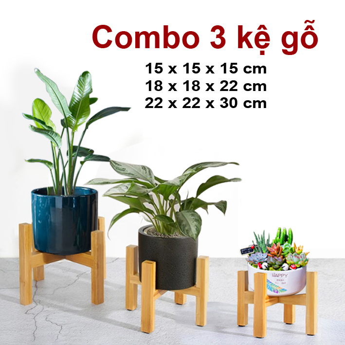 Đôn gỗ, kệ gỗ, giá gỗ để cây cảnh , combo 3 kích thướt (14.5x14.5x15cm - 16.5x16.5x18cm - 20x20x25cm)