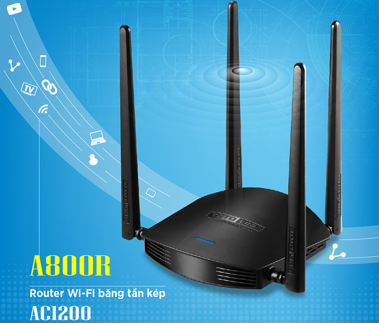 Router Wi-Fi Băng Tần Kép AC1200 Totolink A800R - Hàng Chính Hãng