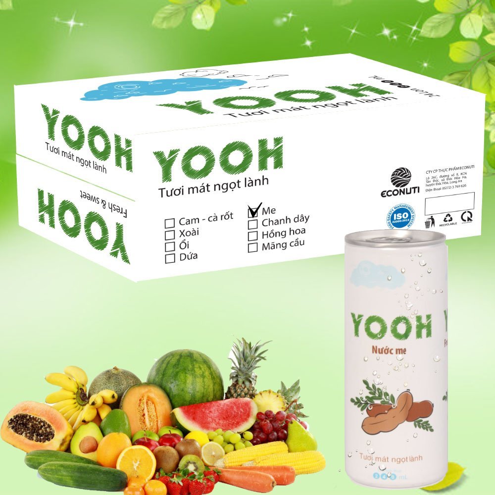 Thùng 24 lon nước ép trái cây tươi YOOH Mix 4 vị trái cây Dứa, Ổi, Mãng Cầu, Me Giải khát thanh nhiệt cho cơ thê