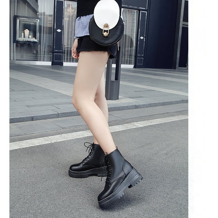 [HOT TREND_HÀNG XỊN] Giày combat boot, boots nữ, bốt ulzzang, bốt nữ cột dây đế viền chỉ cổ lửng cá tính S022