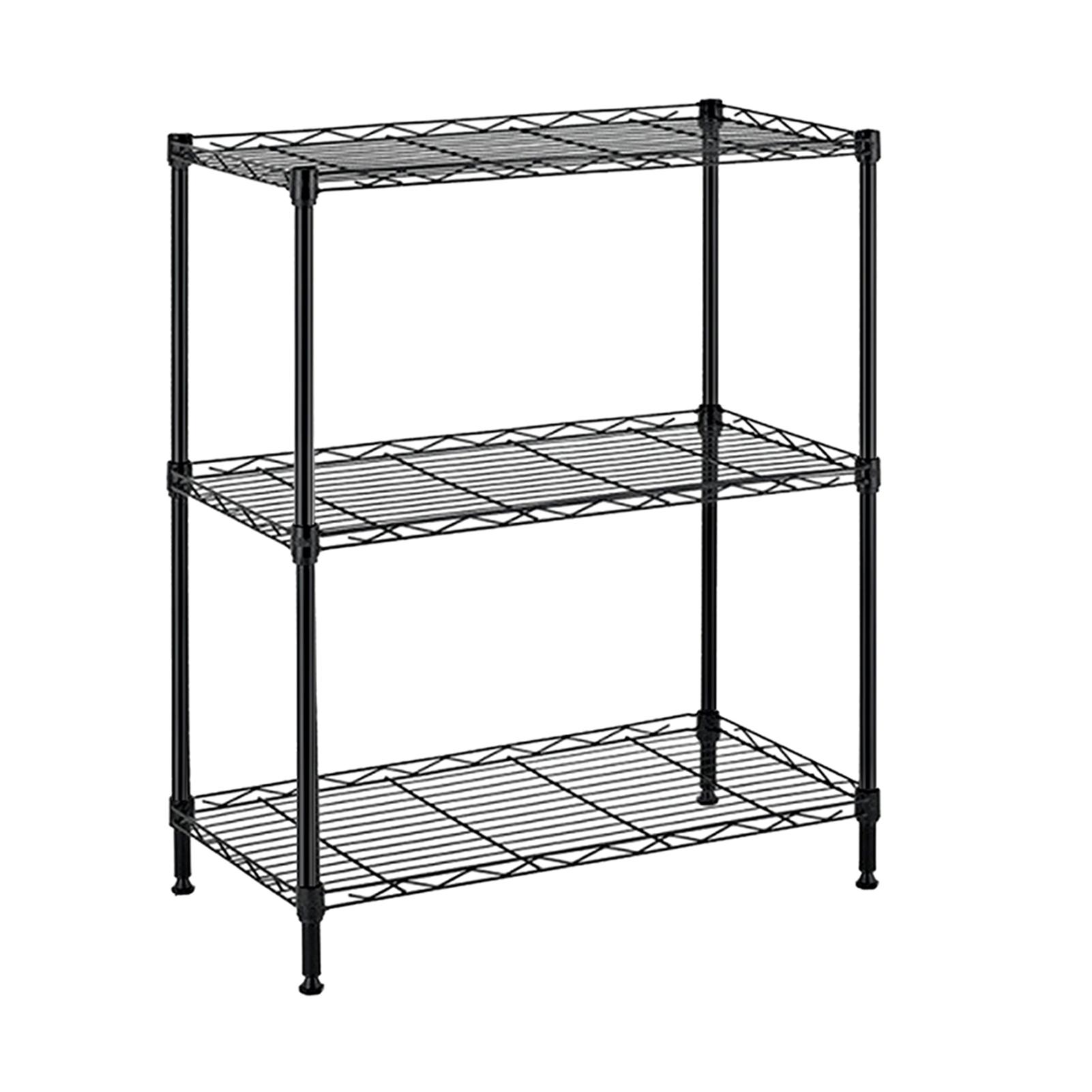 Kệ kim loại 3 tầng chất liệu thép carbon + sơn rắn nhiệt độ cao màu đen, bền và chống gỉ