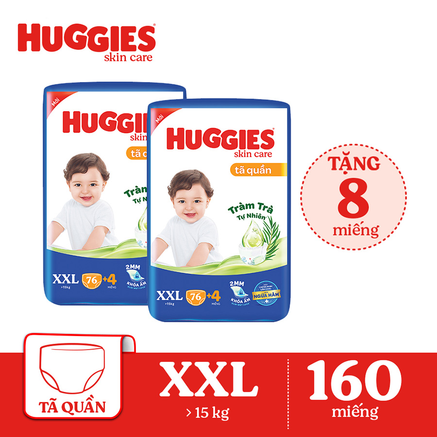 Combo 2 Tã/bỉm quần HUGGIES SKINCARE MEGA JUMBO size XXL 76+4 miếng