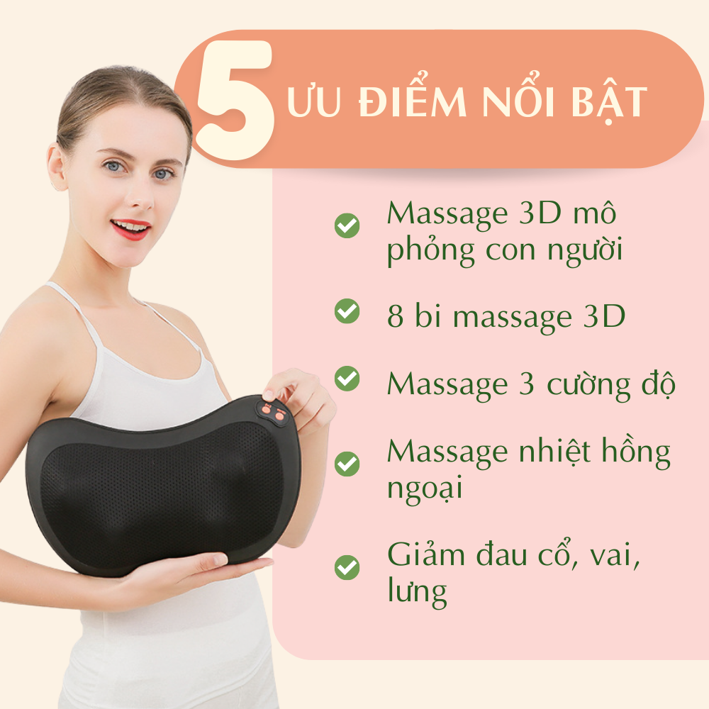 Gối massage đa năng CTFAST 016: Máy mát xa toàn thân nhiệt hồng ngoại 3D mô phỏng bàn tay con người - Chuyên sâu giảm đau cổ, vai, gáy, lưng..Dễ dàng sử dụng tại nhà, văn phòng, ô tô - Quà tặng ý nghĩa cho người thân