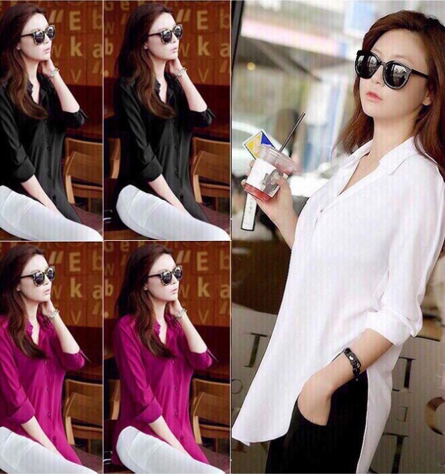 Áo sơ mi form dài xẻ eo cực hot AKN22