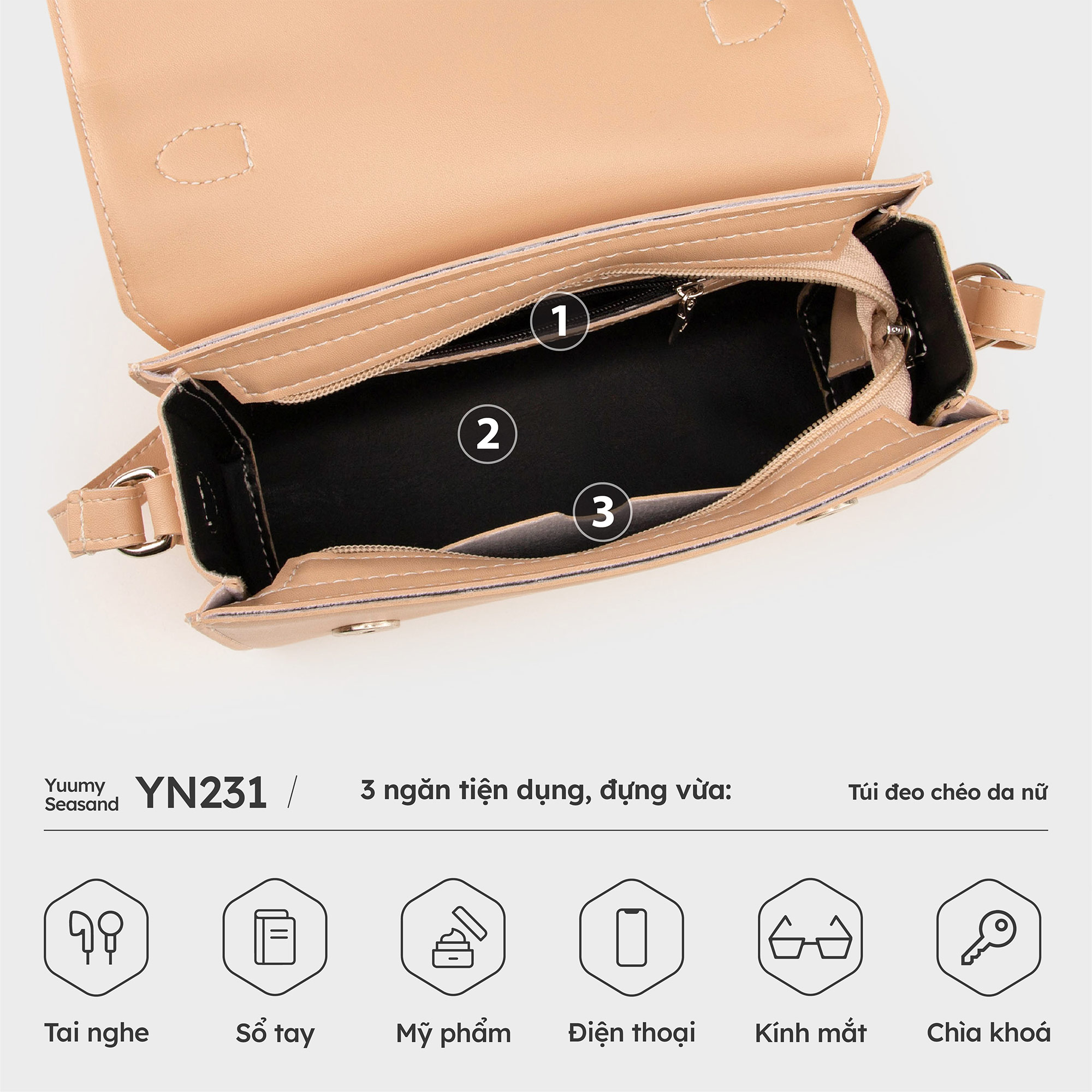 Túi Yuumy ( Thời trang nữ kiểu dáng trẻ trung size 21 - Túi đeo chéo da Seasand YN231 )