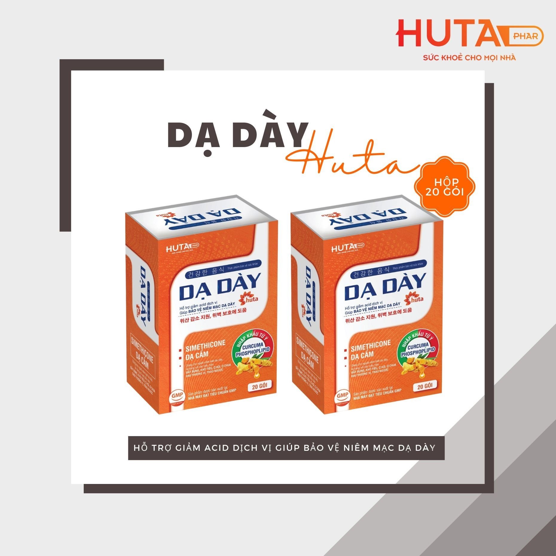 Dạ dày Huta hỗ trợ giảm acid dịch vị giúp bảo vệ niêm mạc dạ dày