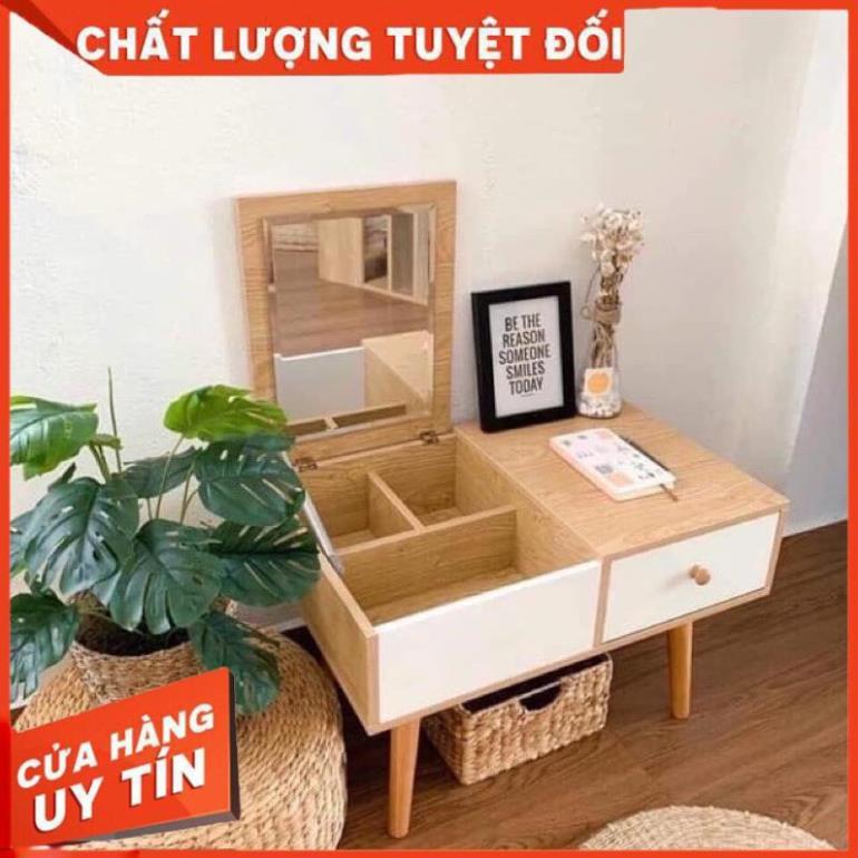 Bàn trang điểm mini nhỏ gọn bàn trang điểm ngồi bệt kèm gương cao cấp để đầu giường Gỗ MDF ( tặng kèm tua vít )