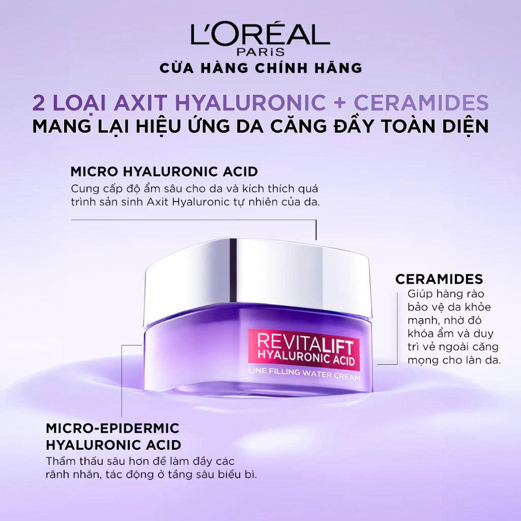 Kem dưỡng siêu cấp ẩm, giúp làm căng mượt da và giảm nếp nhăn L'Oreal Paris Revitalift 1.5% Hyaluronic Acid 50ml