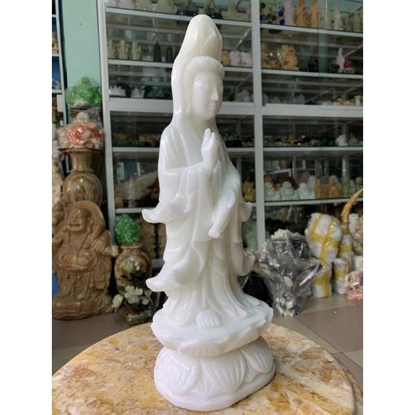 Tượng Phật Quan Âm Đá Cẩm Thạch Trắng - cao 40cm