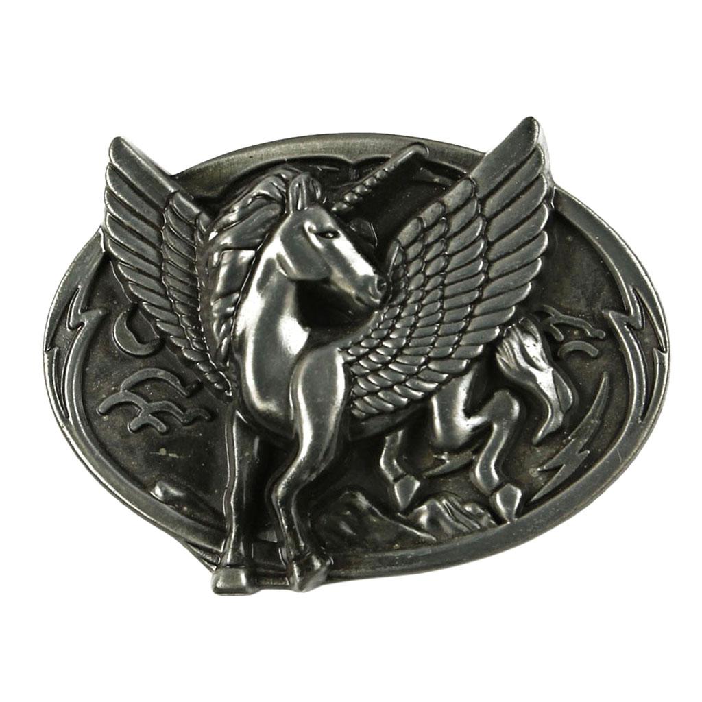 Vintage Belt Buckle Silver Alloy Retro Engraved Unicorn Western Belt Buckle