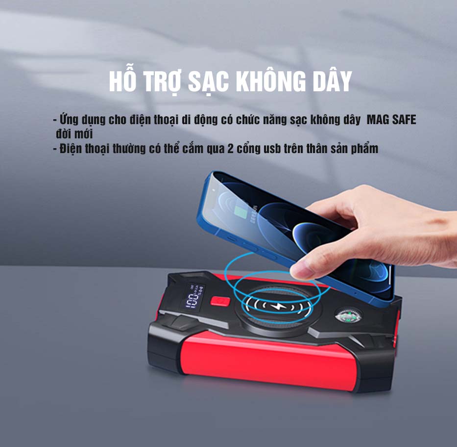 BỘ KÍCH ĐỀ VÀ SẠC BÌNH ẮC QUY CẦM TAY CHUYÊN DÙNG CHO XE Ô TÔ KIÊM SẠC ĐA NĂNG MAGSAFE CÔNG NGHỆ MỚI CHO ĐIỆN THOẠI