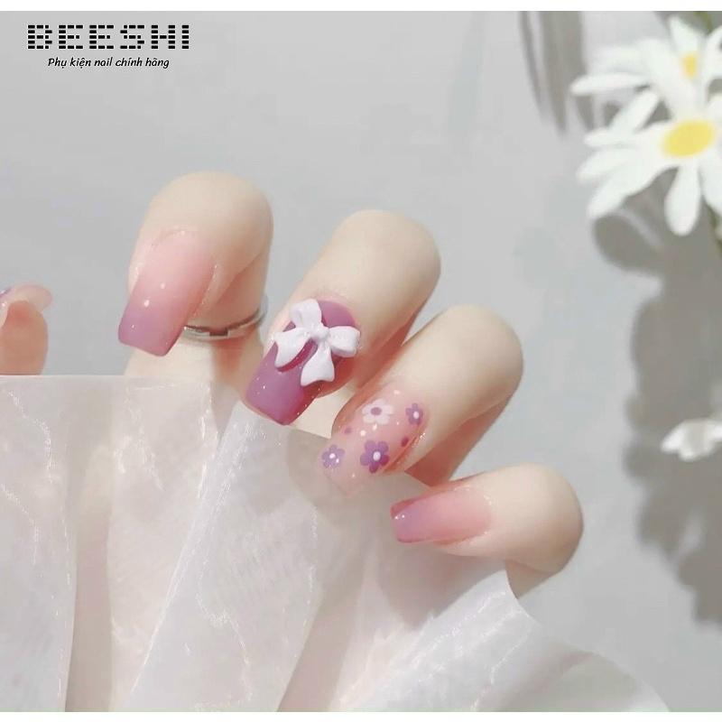 Charm nơ trang trí móng đen trắng phong cách hàn quốc-beeshi shop nail