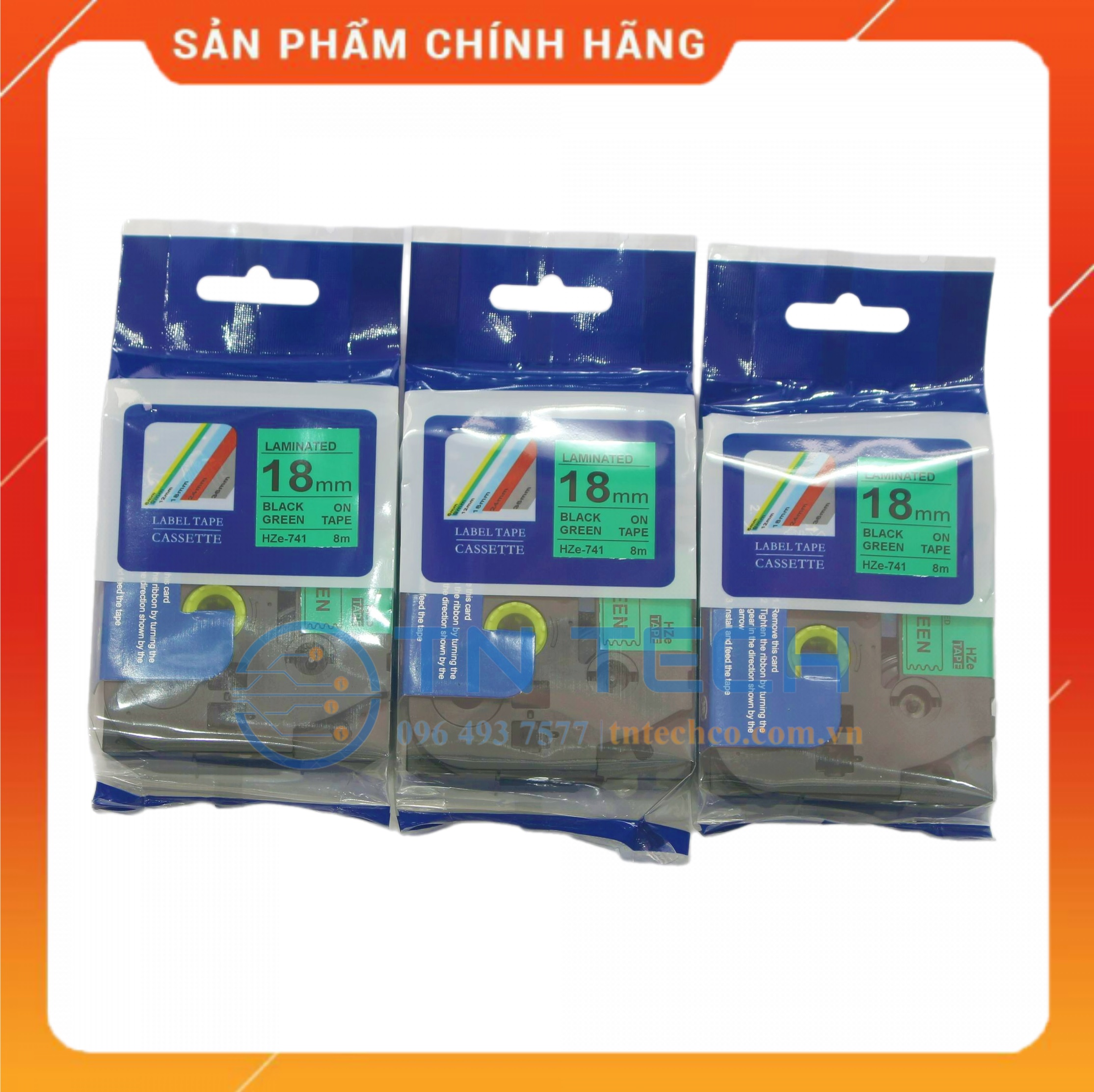 Nhãn In HZE-741 - Đen nền xanh lá 18mm x 8m - Dùng cho máy in BROTHER - AIMO - PUTY [Hàng nhập khẩu]