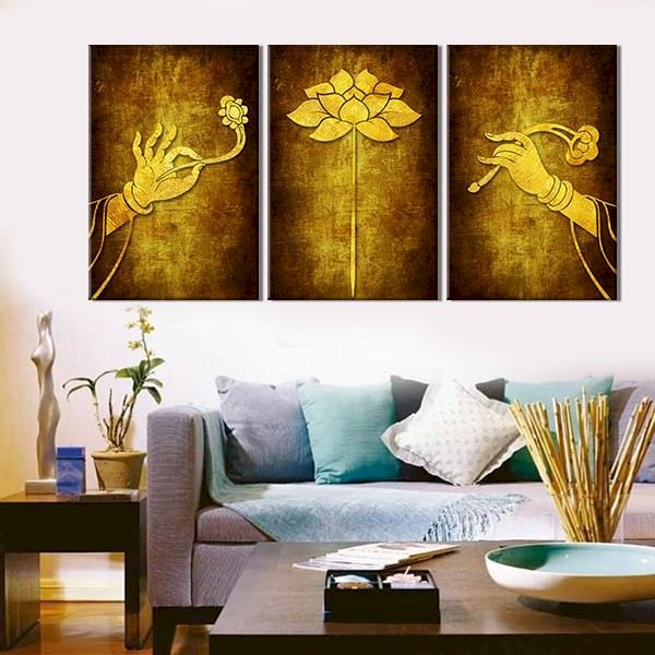 Bộ 3 Tranh Trang Trí "Sen Vàng" - W297