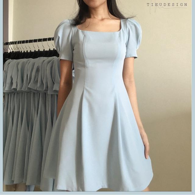 Đầm xoè Xanh nhạt tay cách điệu