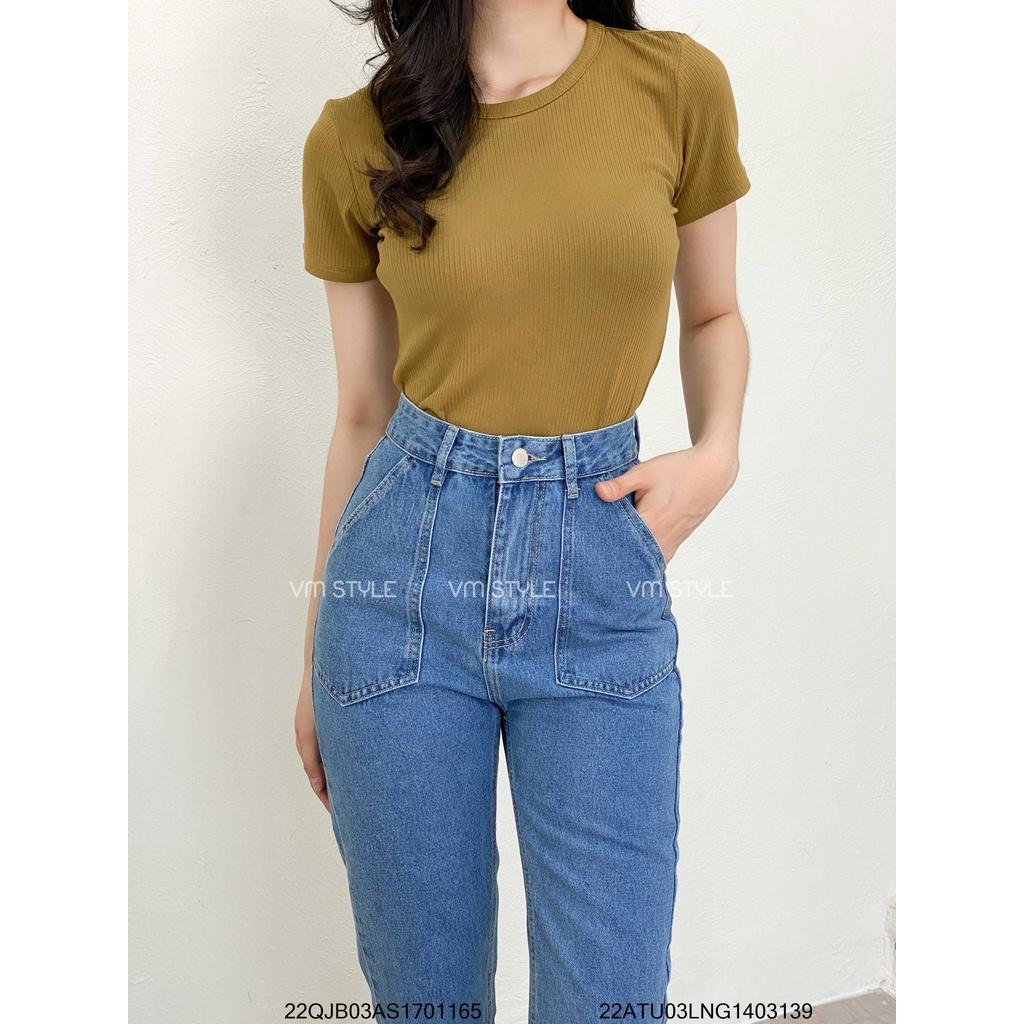 Quần jean baggy nữ VM STYLE lưng cao túi kiểu trơn (không co giãn) D59-N58 22QJB03AS1701