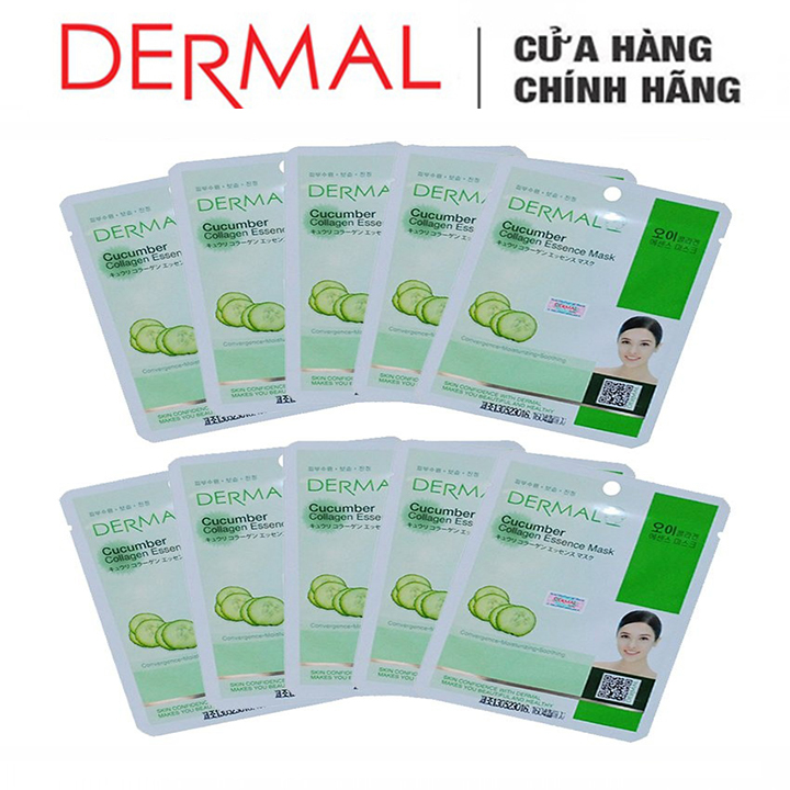 Mặt Nạ Dermal Tinh Chất Dưa Leo Dưỡng Ẩm Da Cucumber Collagen Essence Mask 23g - 10 Miếng