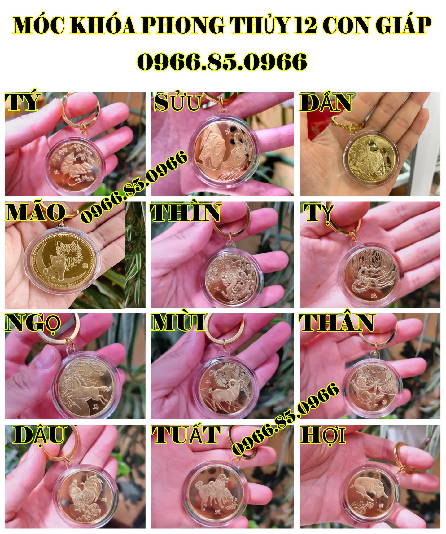 Lì xì hình Ti.ền 2023 Móc khóa Đồng xu phong thủy hình 12 con giáp Niken mạ vàng kèm hồng bao CTMSC000142