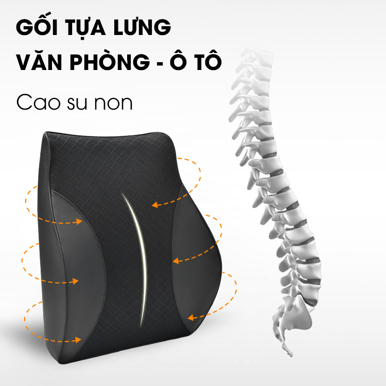 Đệm tựa lưng ghế văn phòng, ô tô cao su non Tâm Luân - Vỏ gối tựa lưng da kết hợp lưới siêu thoáng, sang trọng, gối tựa lưng văn phòng - Màu Be