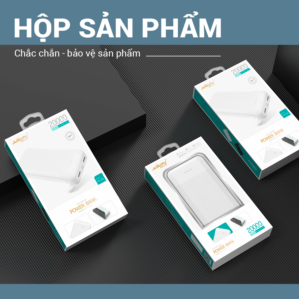 Sạc dự phòng JUYUPU 20L 20000mAh kèm giá đỡ điện thoại đèn Led báo hiệu dành cho iPhone Samsung OPPO VIVO HUAWEI XIAOMI - HÀNG CHÍNH HÃNG