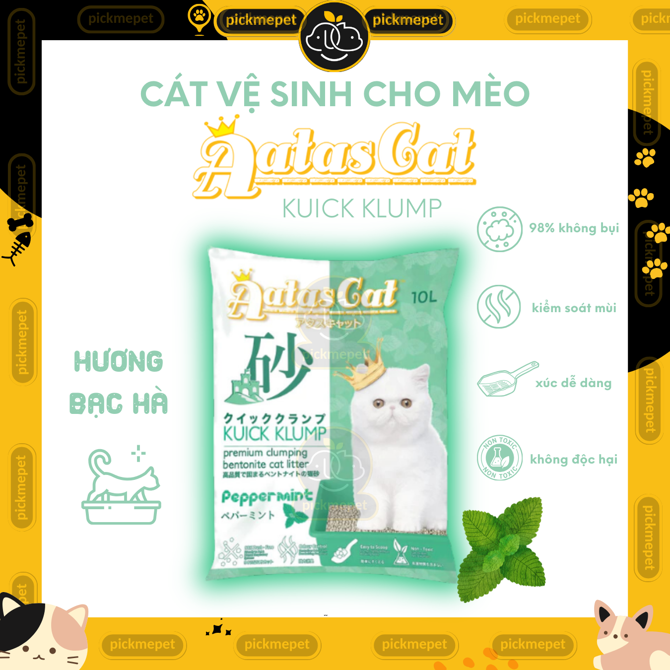 Cát Vệ Sinh Cho Mèo AATAS Khử Mùi Ít Bụi Công Nghệ từ Singapore 10L