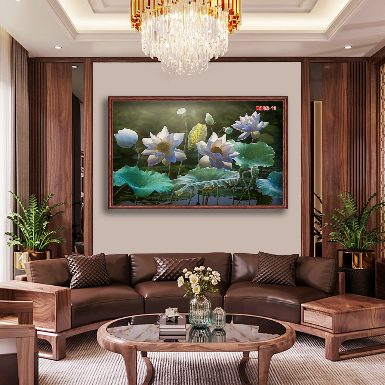 D803 01 Tranh kính Hoa sen Cá chép