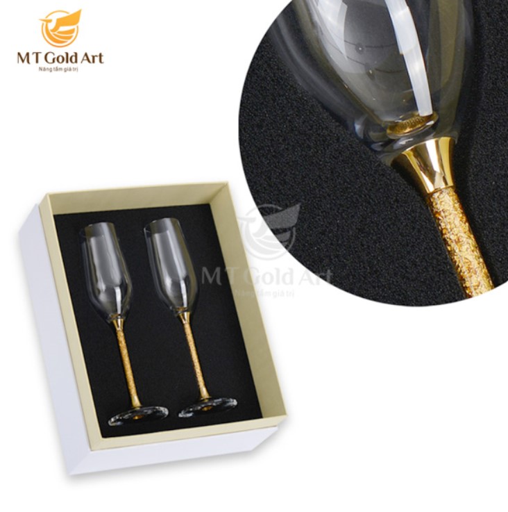 Ly champagne pha lê đúc vàng 220ml MT Gold Art- Hàng chính hãng, trang trí nhà cửa, quà tặng dành cho sếp, đối tác, khách hàng