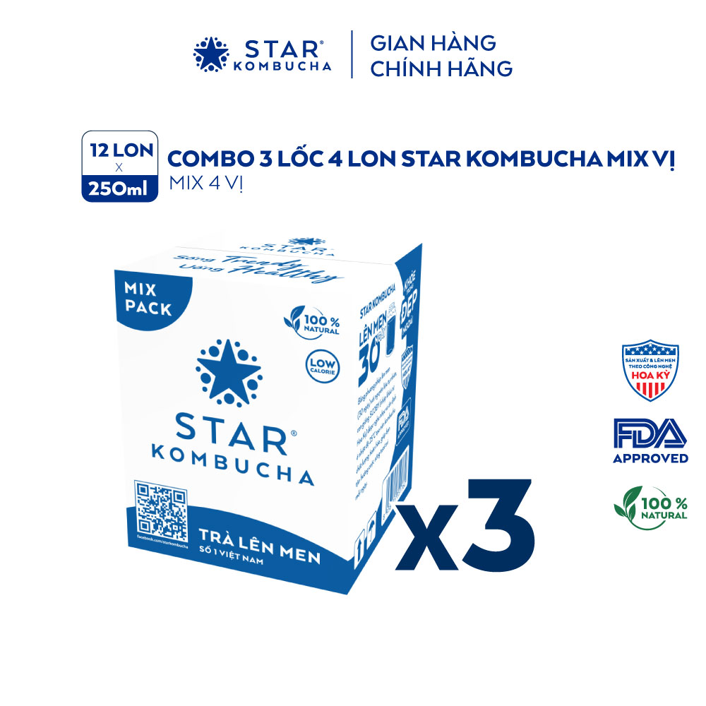 Combo 3 Lốc 4 lon trà STAR KOMBUCHA mix vị