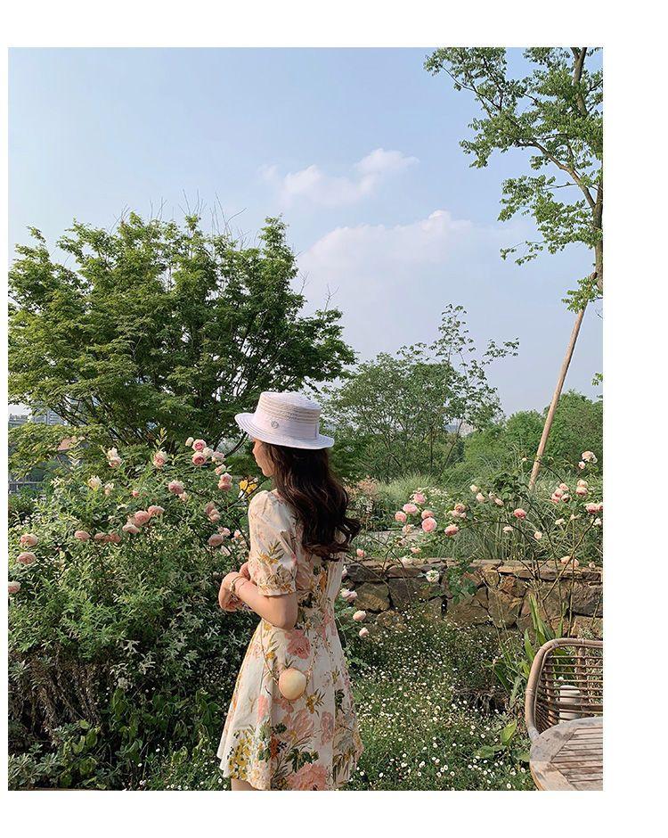TOBE1SHOP 2023 Xuân/Hè Jumpsuit Nữ dài tay áo Hàn Quốc V cổ đèn lồng tay áo đầm in váy cao eo rộng chân quần