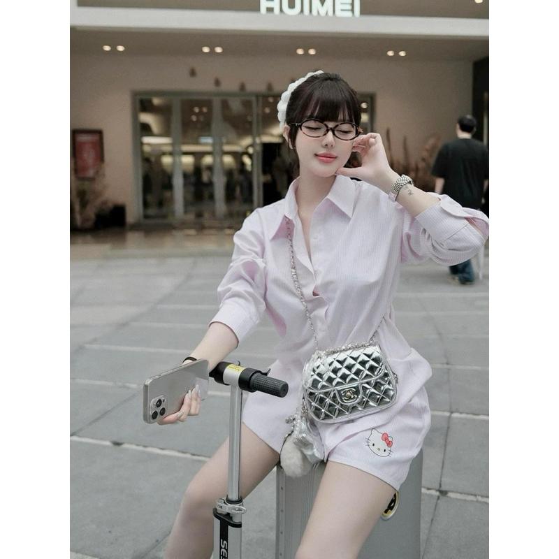 Set sơ mi kẻ kity 2 màu hàng chuẩn tang mác MPB kèm ảnh thật BY JOLIE - Kẻ xanh, Kẻ xanh