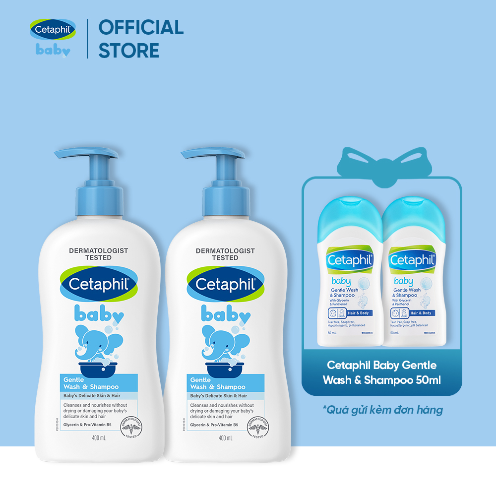 Combo 2 Sữa tắm gội dịu lành cho bé Cetaphil Baby Gentle Wash & Shampoo 400ml/chai