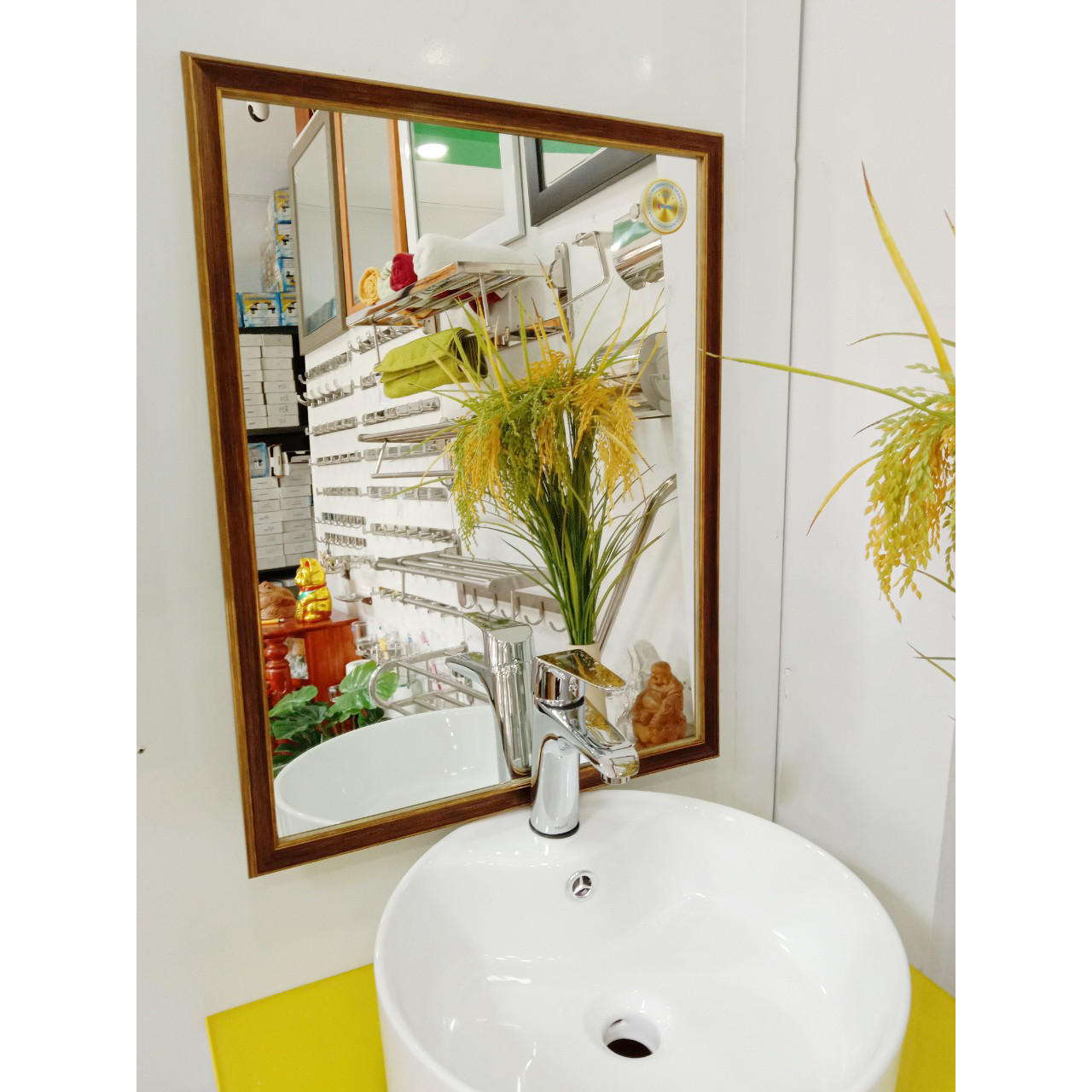 Gương soi Kibath vân gỗ KT 50x65 cm, KB-128