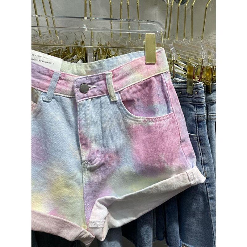 Quần Short Denim Ống Rộng Lưng Cao Nhuộm Màu Thời Trang Cho Nữ