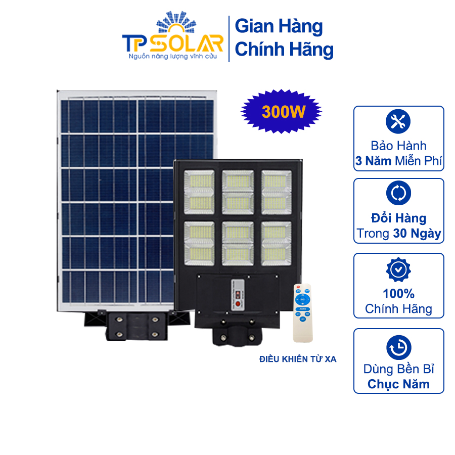 Đèn Đường Liền Thể 3 Mặt Năng Lượng Mặt Trời TP Solar TP-D300N Công Suất 300W Bảo Hành 3 Năm, Cảm Ứng Ánh Sáng