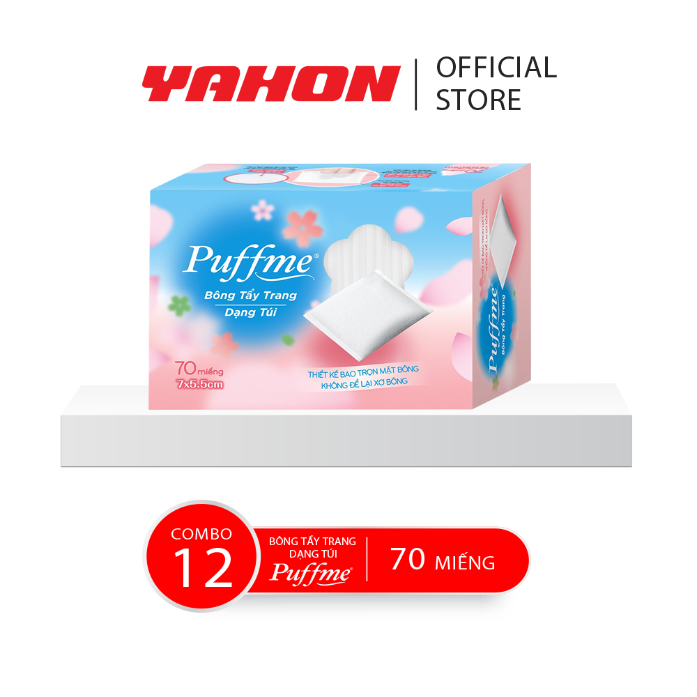 Combo 12 Hộp Bông Tẩy Trang Dạng Túi PUFFME, 70 Miếng/Hộp