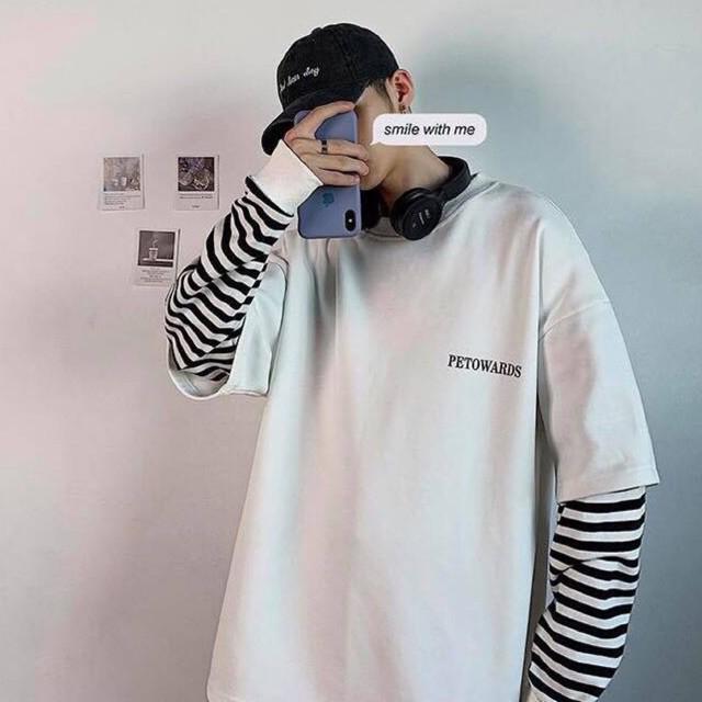 Áo thun nam tay dài form rộng Unisex Oversize in chữ Petowards chất thun cotton mềm mịn co giãn tốt form 50-70kg