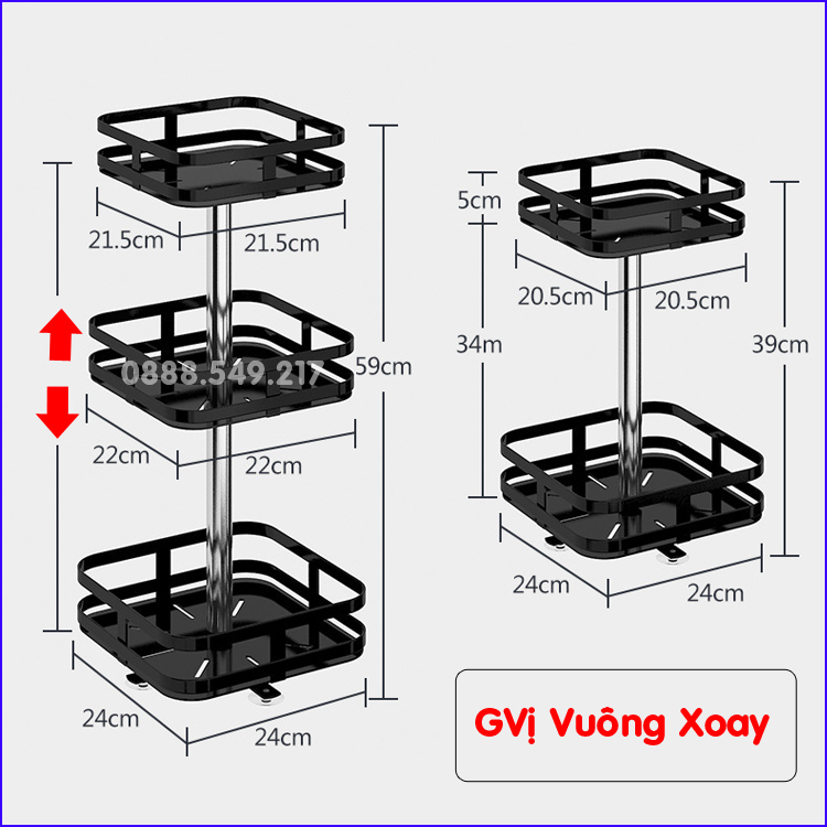 Kệ Gia Vị Xoay 360 Độ 2 Tầng, 3 Tầng, Kệ Để Đồ Nhà Bếp Thông Minh Dáng Vuông, Tròn Thế Hệ Mới