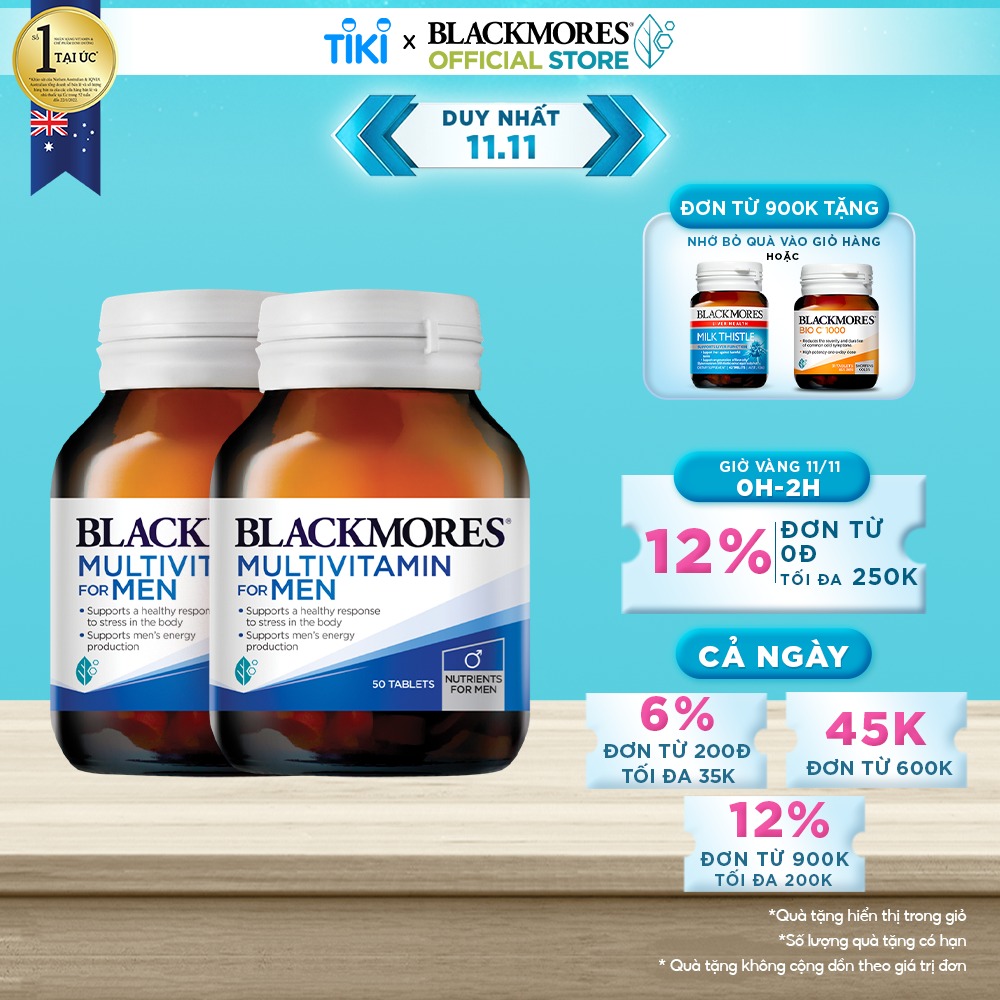 Combo 2 Lọ Vitamin Tổng Hợp Hỗ Trợ Sức Khỏe Nam Giới Blackmores Multivitamin For Men 50 Viên/Lọ