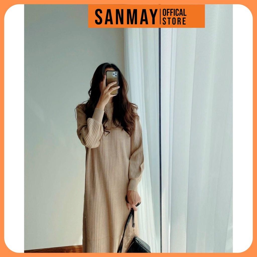 Váy Len Suông Thun Nữ Dáng Dài Trơn SANMAY Đầm Đi Dự Tiệc Cưới Chơi Cao Cấp Thiết Kế Hàn Quốc Công Sở Trắng Đen VD013