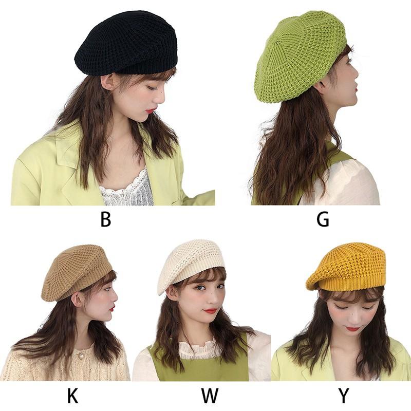 Mũ beret dệt kim thiết kế đáng yêu cho phái nữ