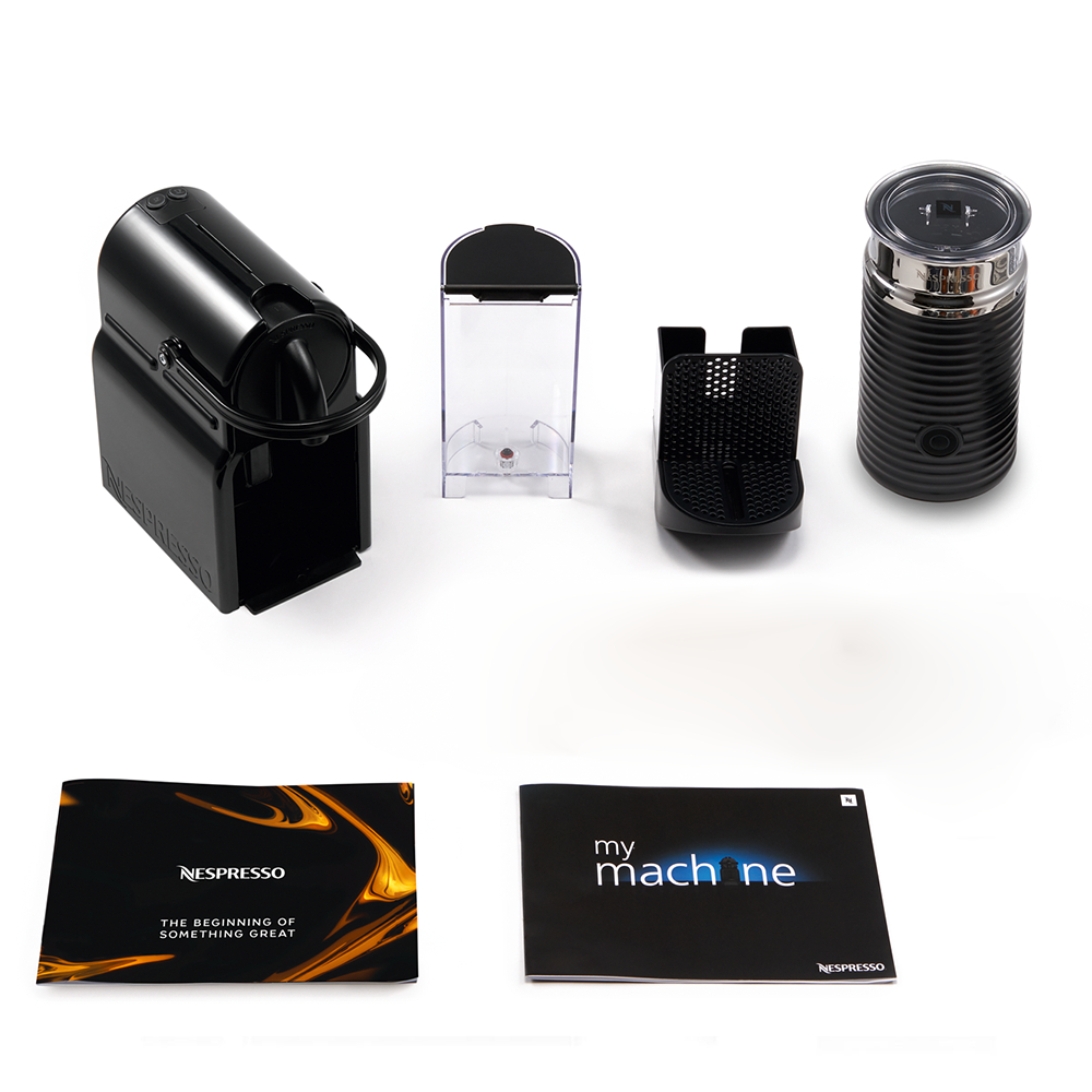 Bộ máy pha cà phê Nespresso Inissia Đen &amp; máy đánh sữa Aeroccino 3 - Hàng chính hãng